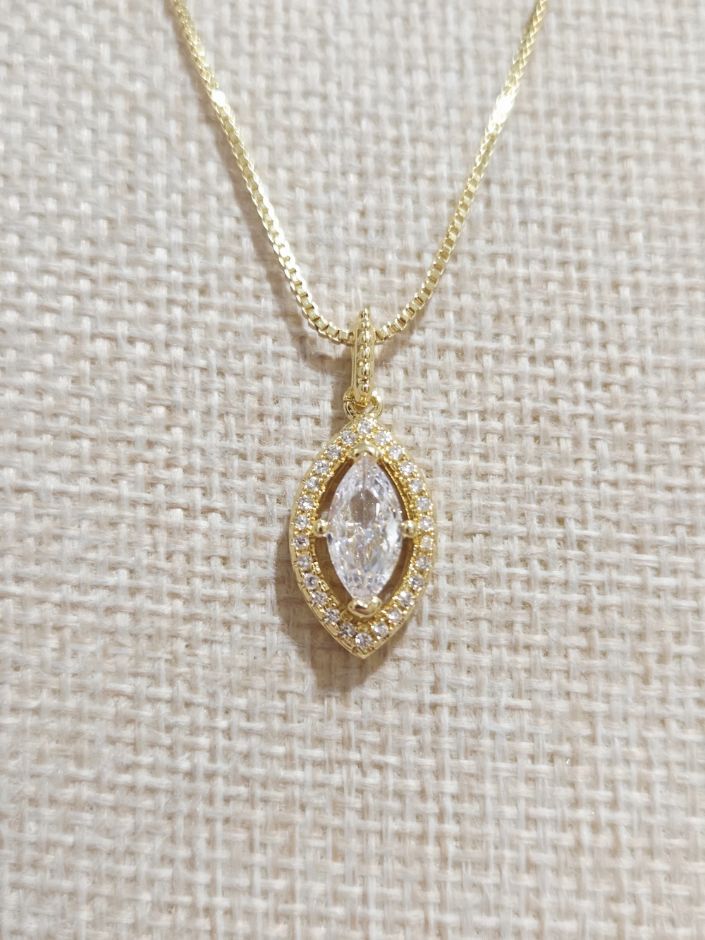 Gold Marquise Halo Pendant Necklace with Clear Stone - Women's Jewelry